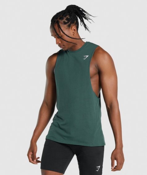 Men's Gymshark Critical 2.0 Drop Arm Tanks Dark Green | CA 36D170